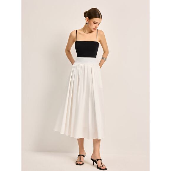 MSRP $79 NWT Commense Semi-Sheer Elegant A-Line Midi Pleated Skirt Size L - Picture 4 of 10